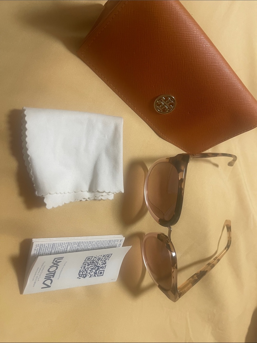 Tory Burch Tortoiseshell Sunglasses with Brown Lenses and Tan Case